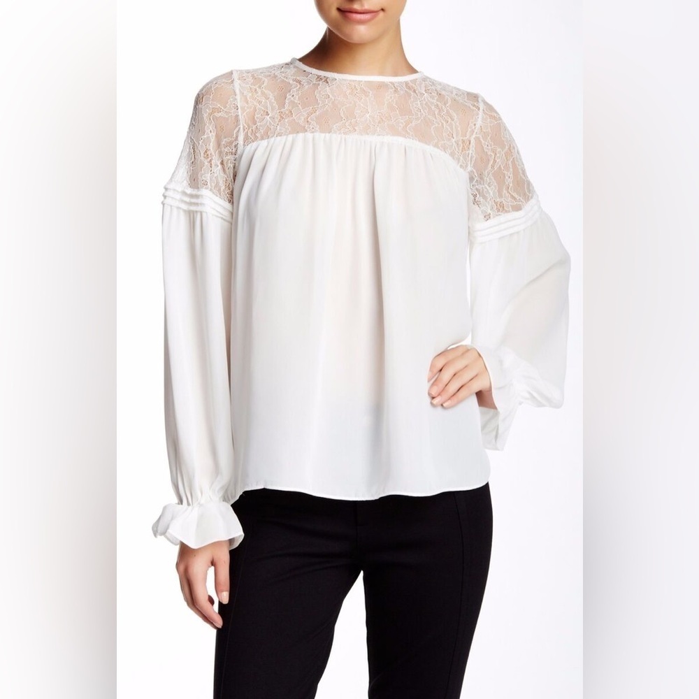 Parker White Antonia Lace Combo Blouse